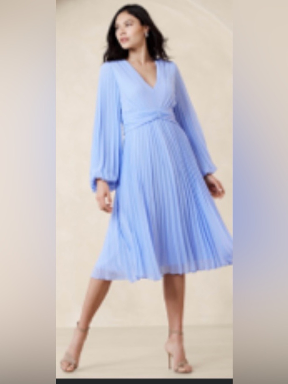 Banana Republic Chiffon Pleated Midi Dress in Light Blue